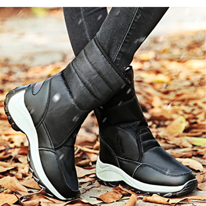 Waterproof Boots Women Winter Shoes Platform Boots WithThick Fur Mid-Calf Snow Boots Fashion Wedge Botas Mujer Shoes Woman