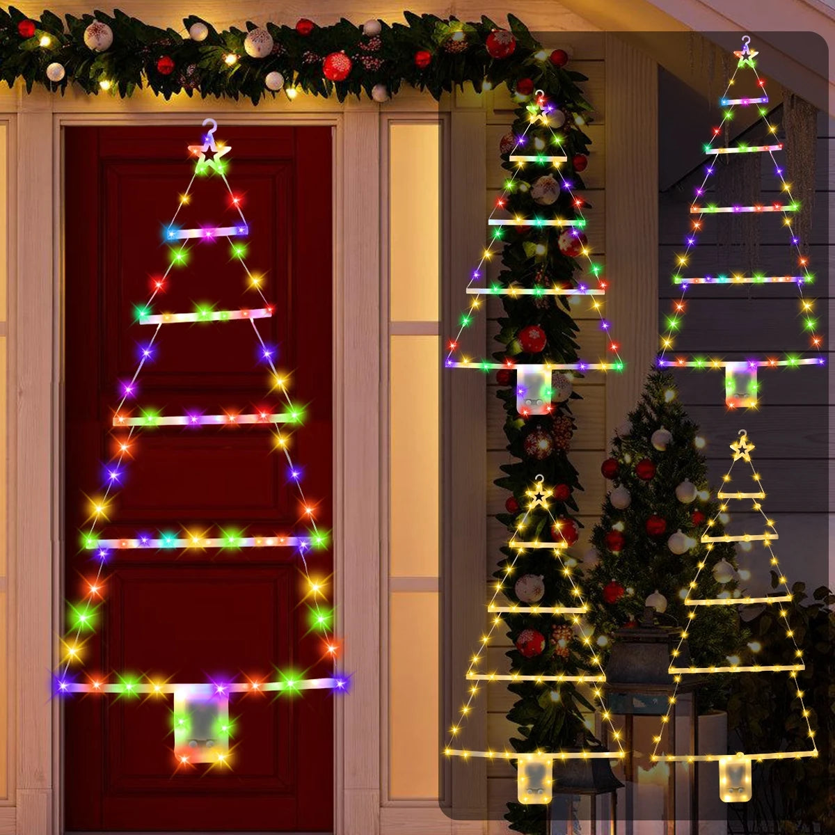 Christmas Tree Warm LED Ladder Lights Navidad Natal Noel Light Garland Merry Christmas Decorations For Home 2024 New Year 2025
