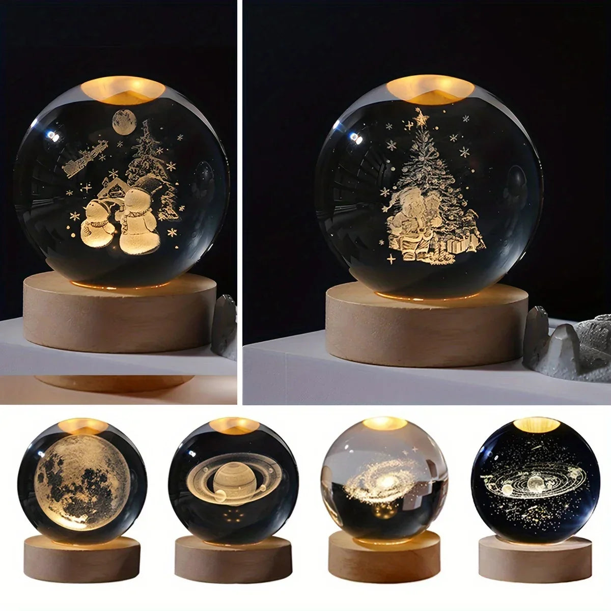 【Christmas birthday gifts】NEW Night Light Book Bear Rose USB LED Night Light Galaxy Saturn 3D Crystal Ball Mood Light Christmas