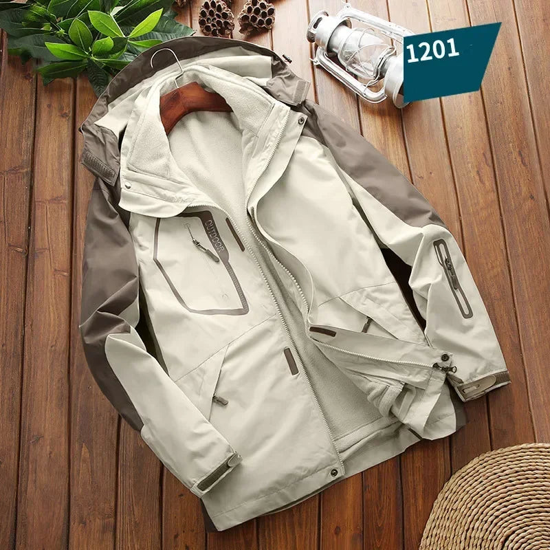 Winter 3 in 1 Fleece Lining Warm Jacket Sportwear Ski Camping Coat Windbreak Waterproof Outdoor Jacket Men Climbing Hiking Coats