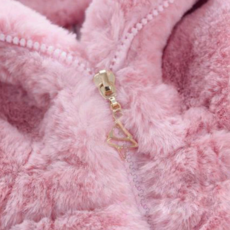 Girls' Winter Clothes Soft Cozy Fleece Hooded Coat Faux Fur Thicken Warm Girl Coat With Cute Ears Thick Warm Outwear Overcoat