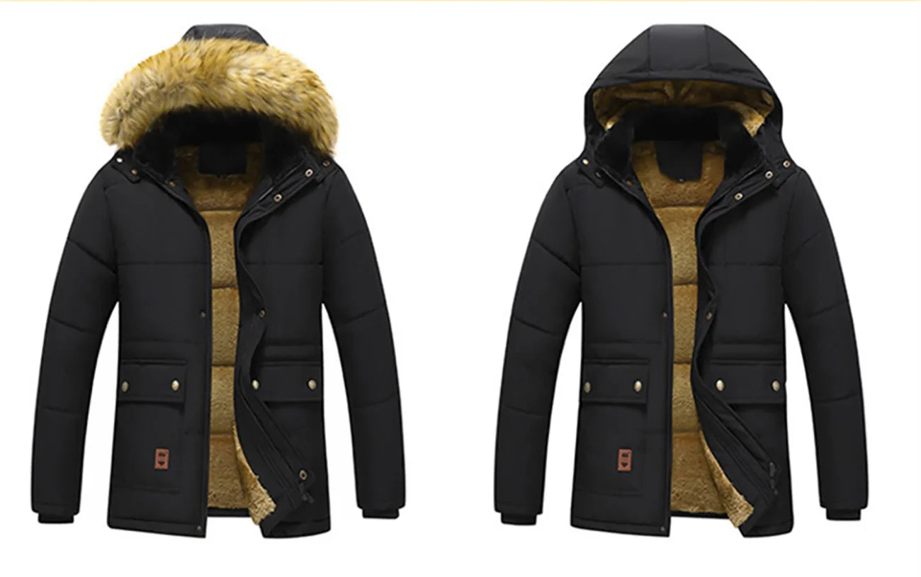 The new men's winter workwear for 2025 features a thick and warm windproof wool men's fur coat with a hood and a leather collar