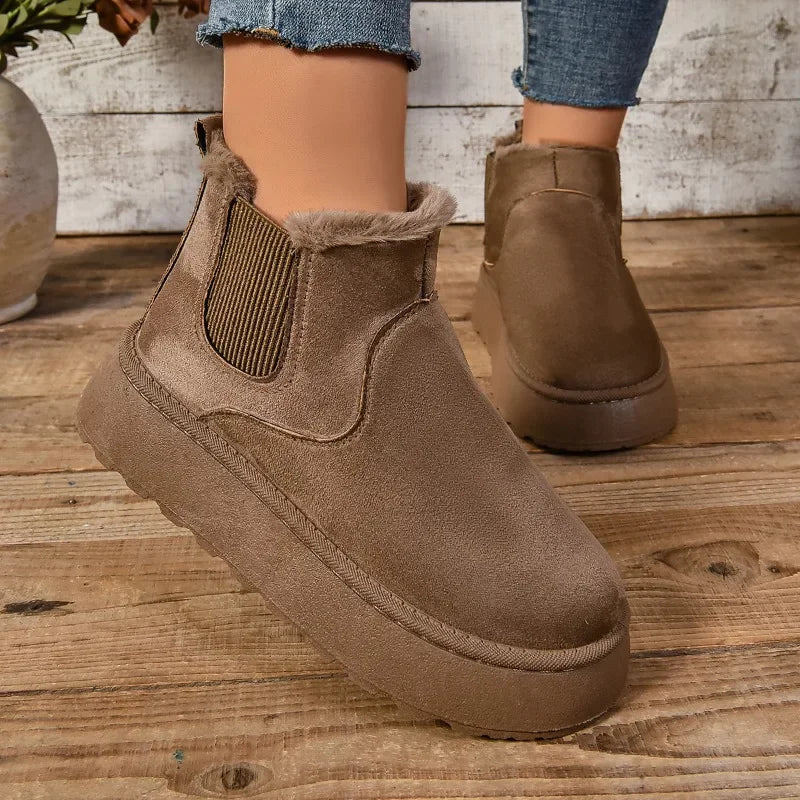 Winter Women Short Plush Warm Snow Boots Casual Shoes New Suede Fur Chelsea Ankle Boots Flats Platform Ladies Shoes Comfortable