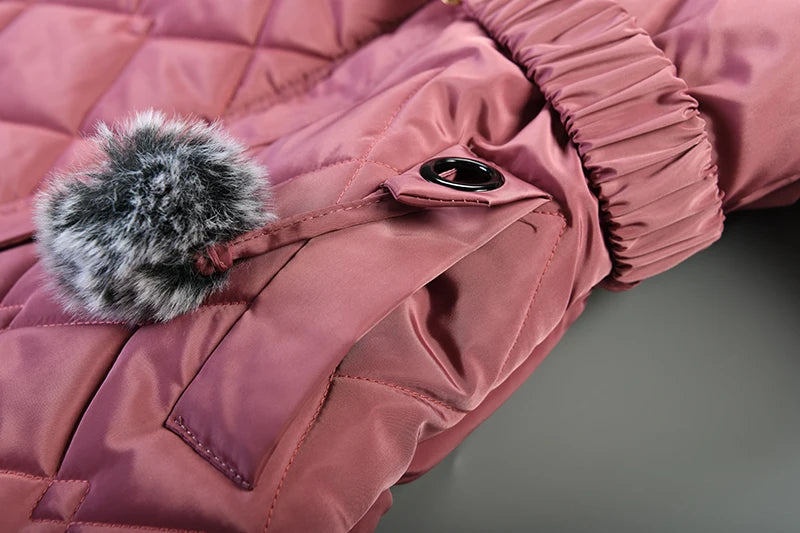 Winter Snow Suit For Girls, Fur Collar & Tunic Details Warm Cotton-padded Hooded Coat, Kids Outerwear