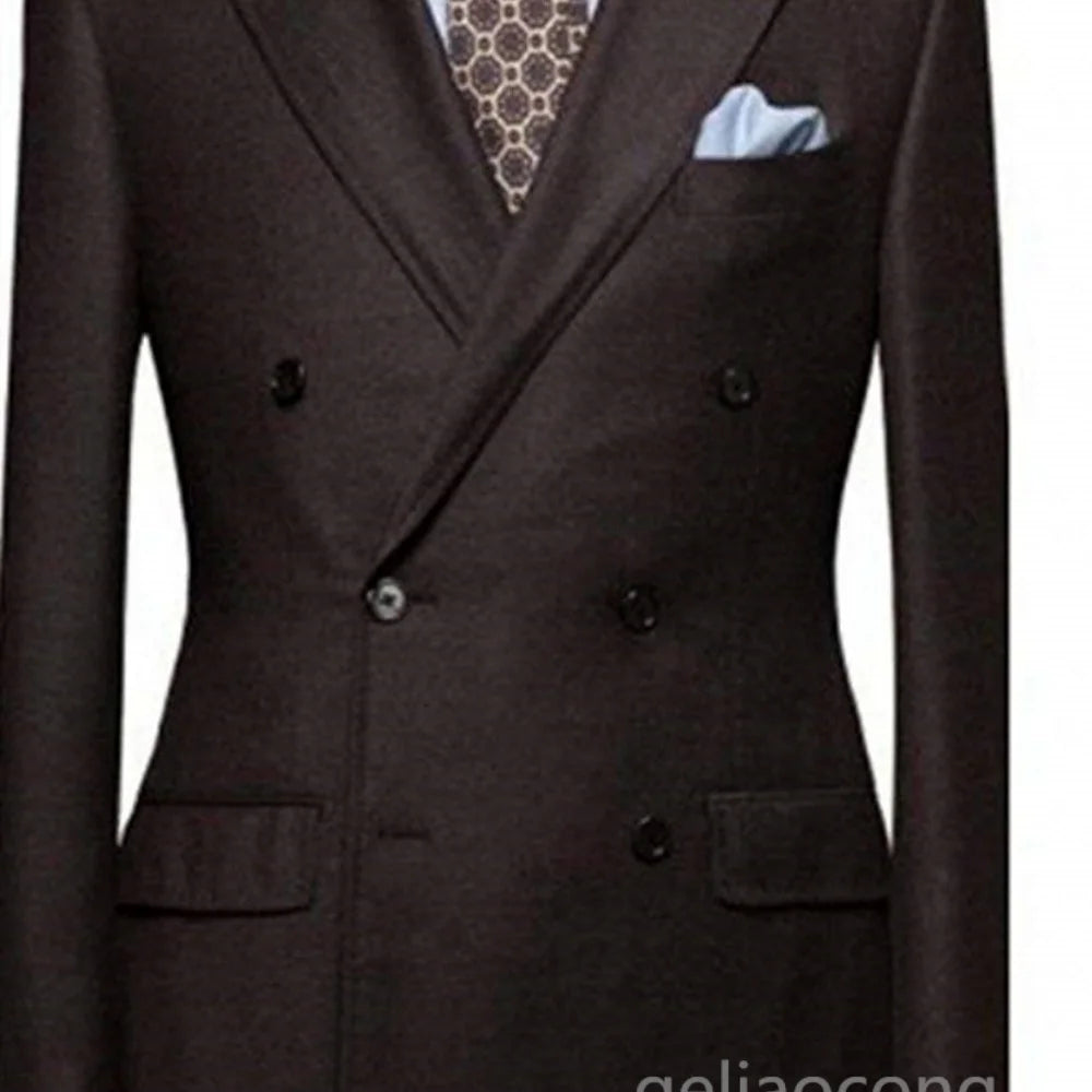 Men's Wedding Tuxedo Suits Blazer Double Breasted Peak Lapel Formal Business Groom Wear Party Coat