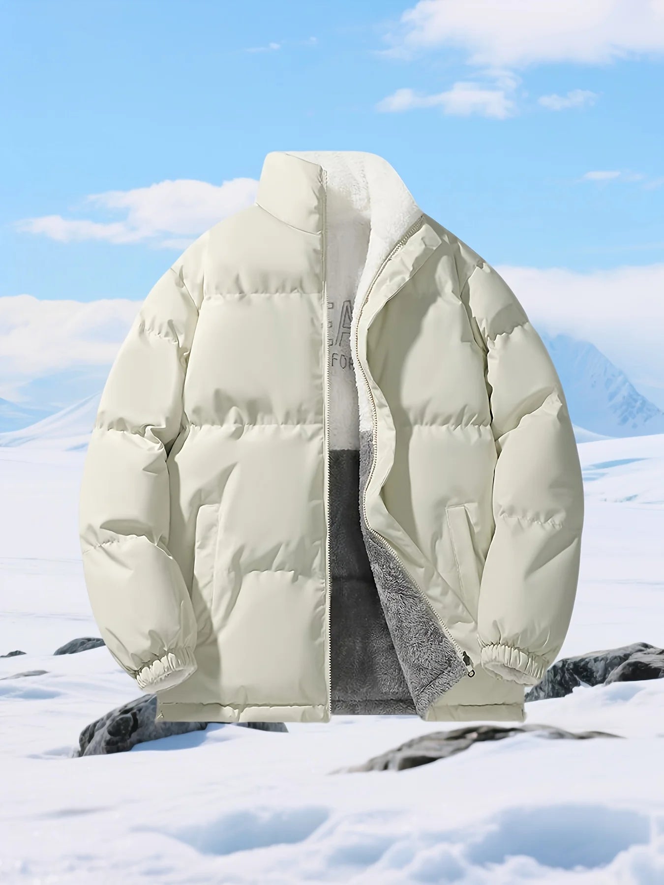 Thick Insulated Coat with Stand-Up Collar