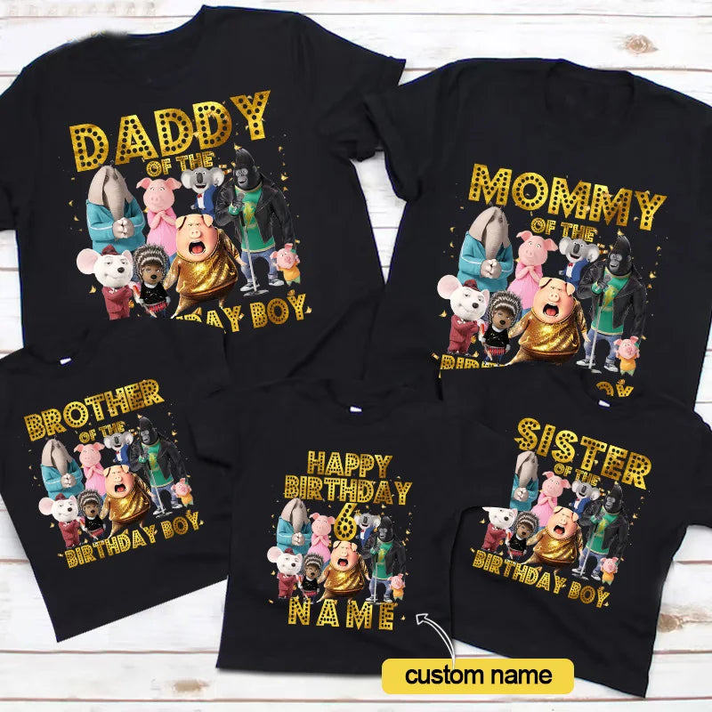 Family Matching Outfits Boys Birthday Party Shirt  Personalized Name 1st 10th Family Birthday Party Outfits Golden Shiny Outfits