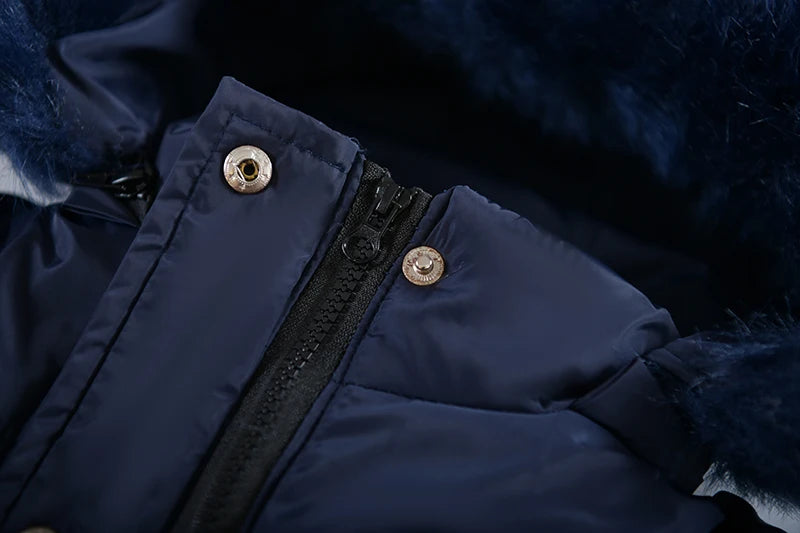 Winter Snow Suit For Girls, Fur Collar & Tunic Details Warm Cotton-padded Hooded Coat, Kids Outerwear