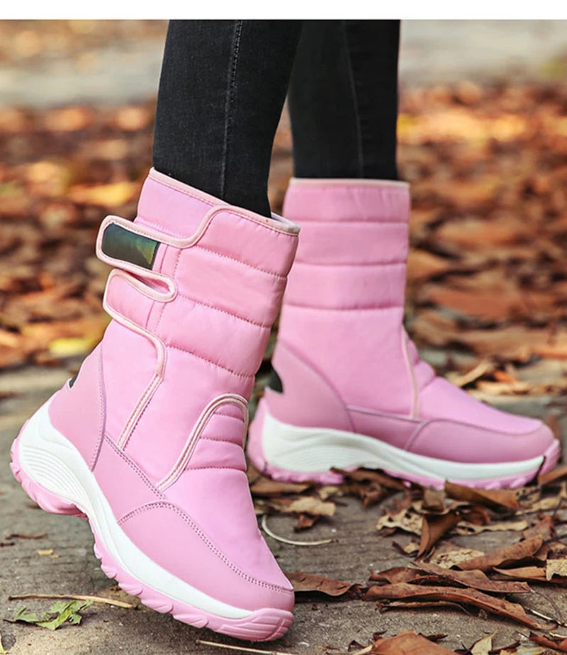 Waterproof Boots Women Winter Shoes Platform Boots WithThick Fur Mid-Calf Snow Boots Fashion Wedge Botas Mujer Shoes Woman