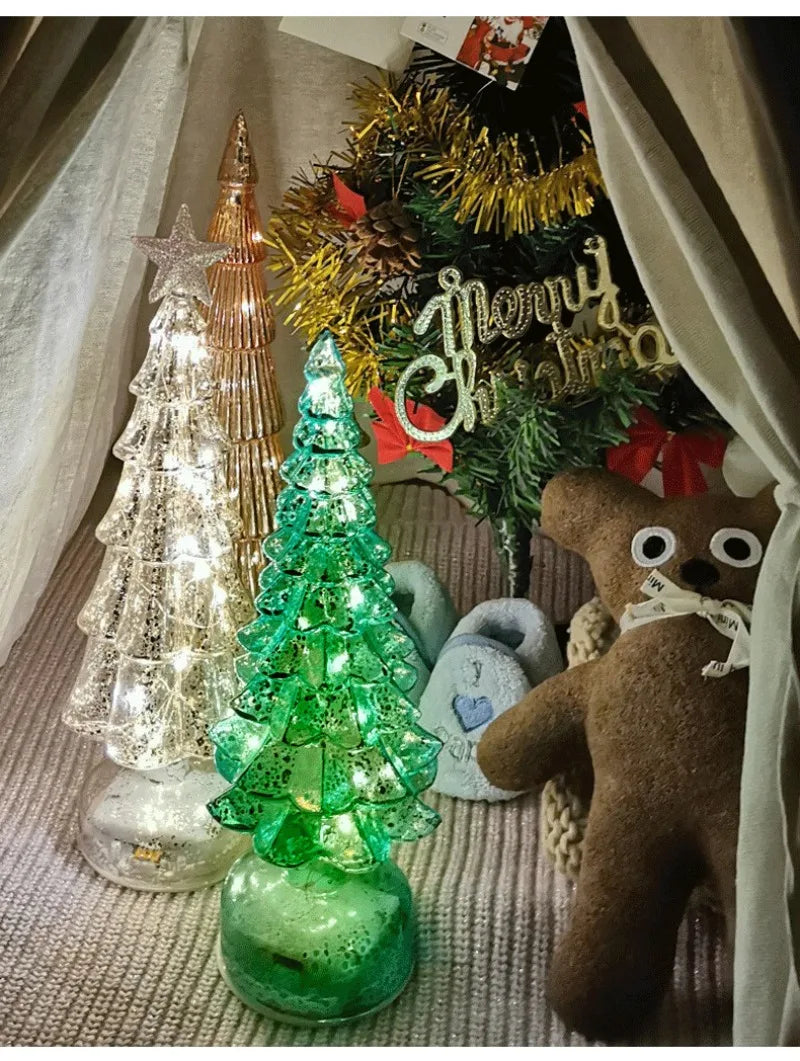 Christmas Tree Glass Night Light for Home Xmas Romantic Holiday Atmosphere Arbol De Navidad Ornaments LED Luminous Decoration