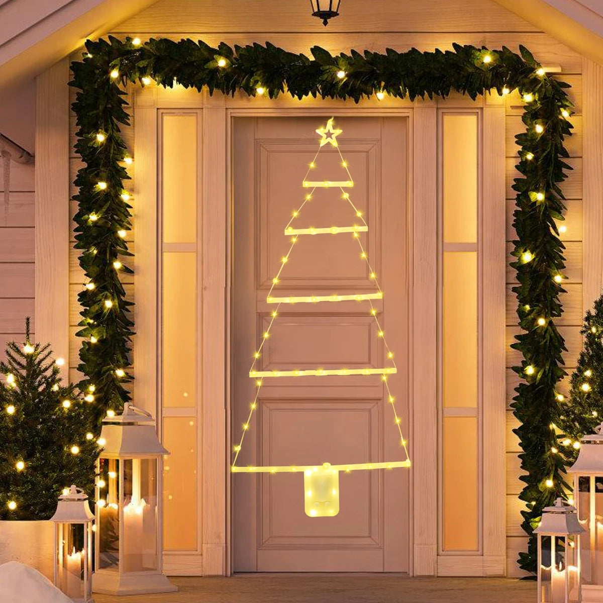 Christmas Tree Warm LED Ladder Lights Navidad Natal Noel Light Garland Merry Christmas Decorations For Home 2024 New Year 2025