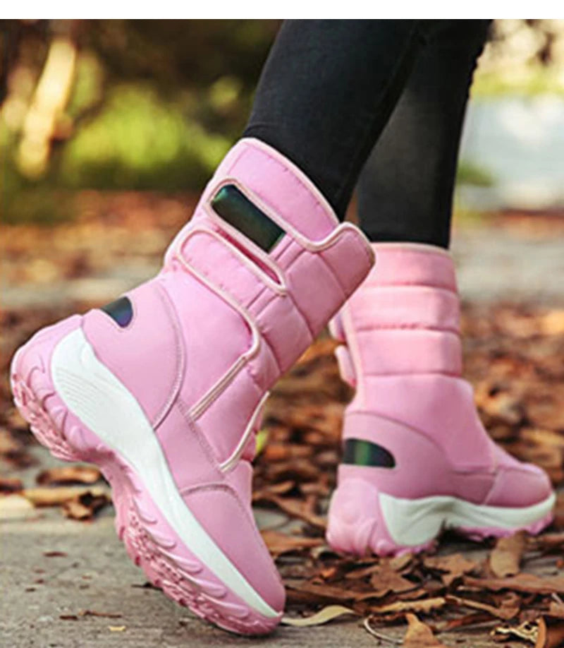 Waterproof Boots Women Winter Shoes Platform Boots WithThick Fur Mid-Calf Snow Boots Fashion Wedge Botas Mujer Shoes Woman