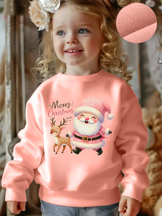 A Casual And Fashionable Christmas Themed Cartoon Printed Round-Neck Hoodie For Girls In Autumn And Winter