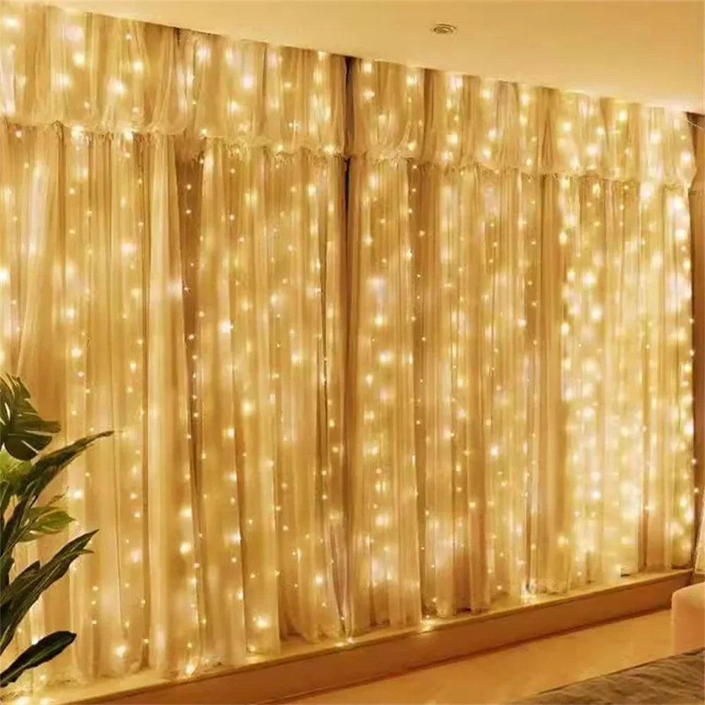 Christmas Light Party Birthday Wall Decoration LED 8 Mode 3/6M Garland Wedding Fairy Light USB Curtain String Lamp Holiday Decor