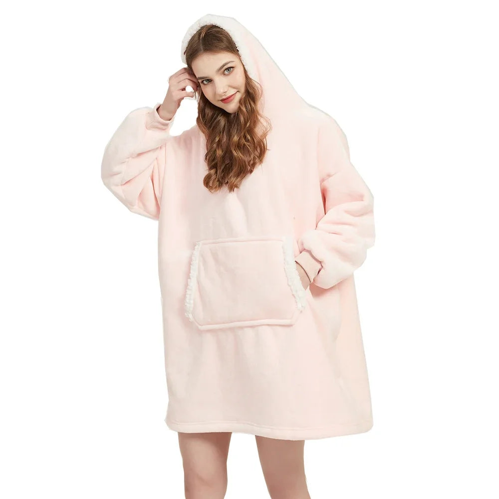 Winter Wearable Blankets Soft Warm Blanket Hoodie Sweatshirt Women Men Pullover Fleece Oversized Giant TV Blankets