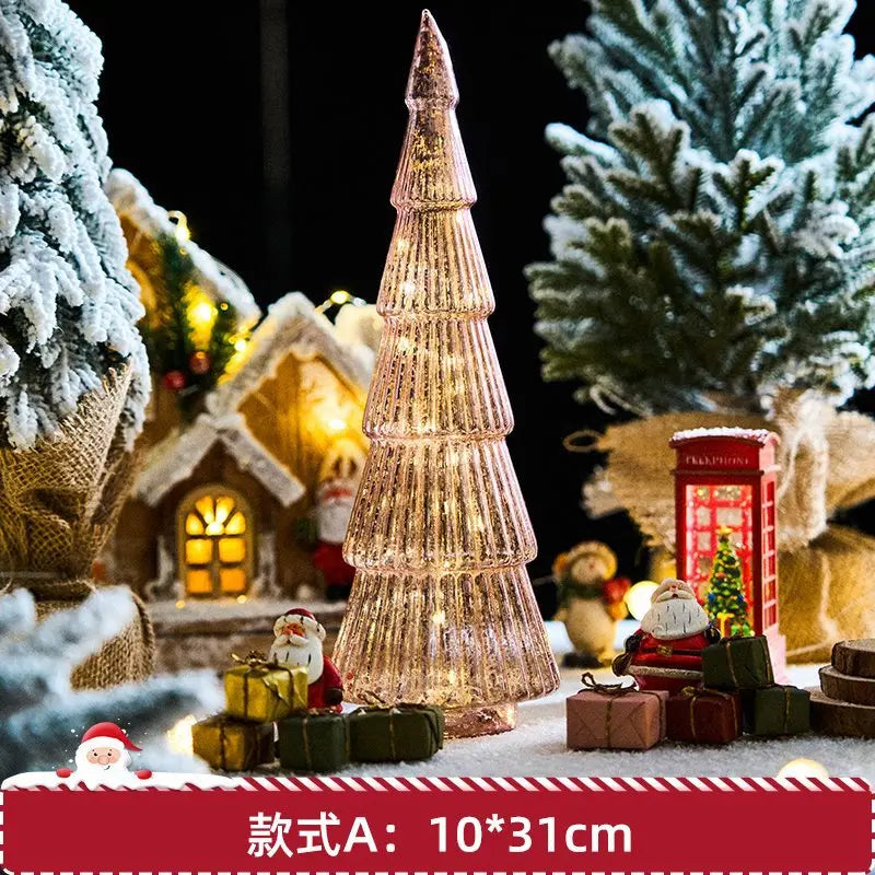 Christmas Tree Glass Night Light for Home Xmas Romantic Holiday Atmosphere Arbol De Navidad Ornaments LED Luminous Decoration