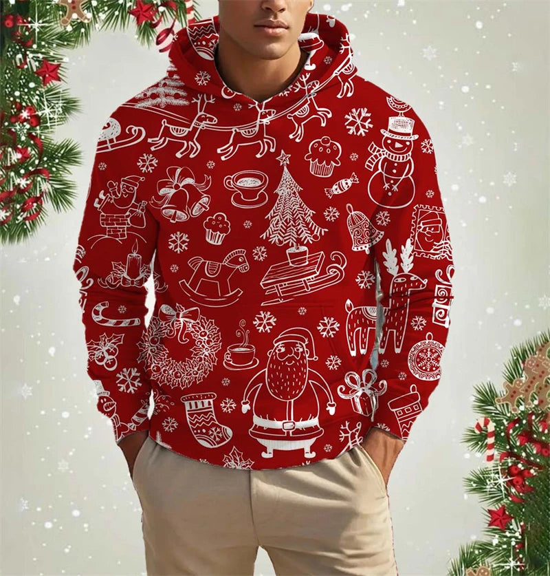 Christmas Mens Hoodies Cool Gingerbread 3d Graphic Hoodies Sweatshirt Men Party Holiday Pullover Plus Size Streetwear Hoody Tops
