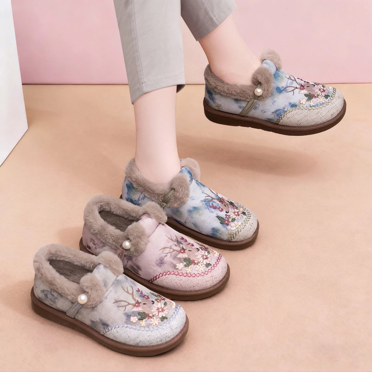 Winter Snow Boots For Women Brand Plus Thick Fur Cotton Shoes Outdoor Warm Footwear Embroidery ladies Ankle Boot Lazy Shoes