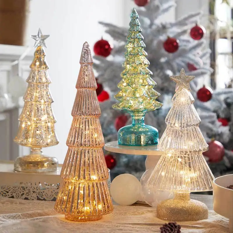 Christmas Tree Glass Night Light for Home Xmas Romantic Holiday Atmosphere Arbol De Navidad Ornaments LED Luminous Decoration