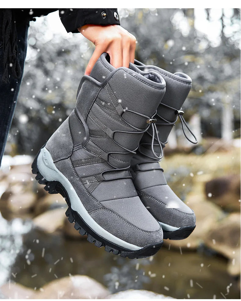 New Winter Hiking Boots Warm Plush Men's Boots High Top Couple Snow Boots Winter Outdoor Anti-Slip Ankle Boots Work Casual Boots