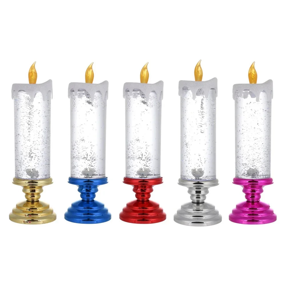 Christmas LED Candle Night Light Swirling Glitter & Colorful