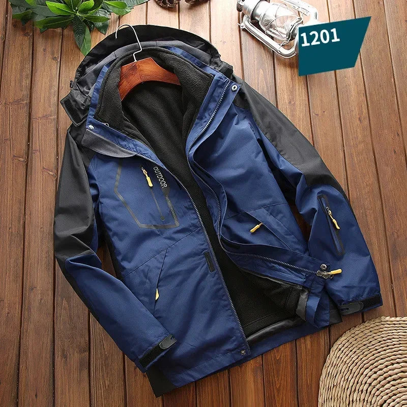 Winter 3 in 1 Fleece Lining Warm Jacket Sportwear Ski Camping Coat Windbreak Waterproof Outdoor Jacket Men Climbing Hiking Coats