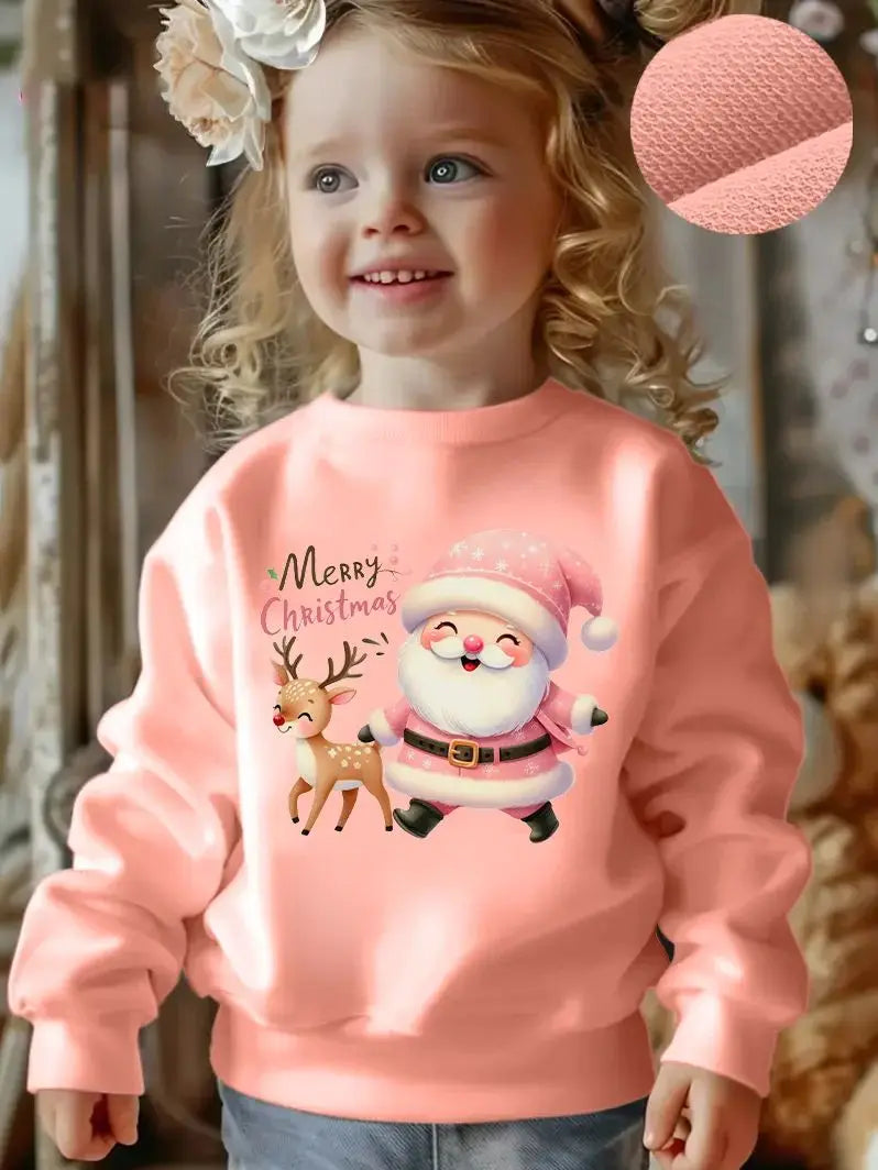 A Casual And Fashionable Christmas Themed Cartoon Printed Round-Neck Hoodie For Girls In Autumn And Winter