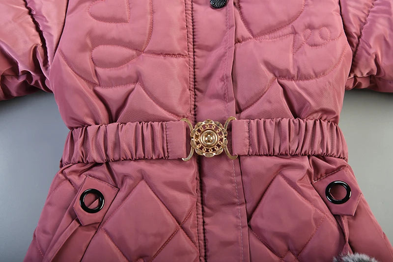 Winter Snow Suit For Girls, Fur Collar & Tunic Details Warm Cotton-padded Hooded Coat, Kids Outerwear