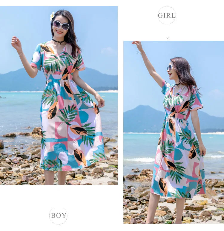 Family Matching Outfits Summer Beach Mother Daughter  Dresses Dad Son T-shirt & Shorts Family Look Couple Matching Outfit