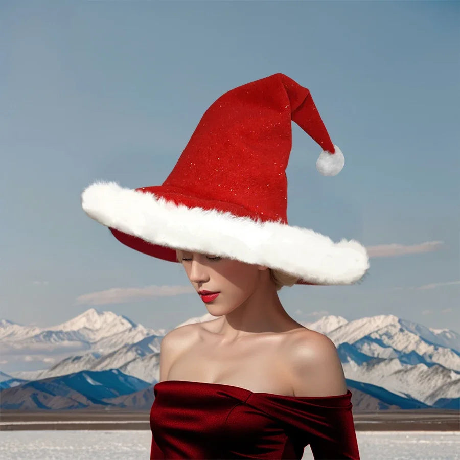 Christmas Hat, Santa Hat Holiday for Adults Unisex Comfort Extra Thicken Fur Xmas Hat for New Year Festive Party