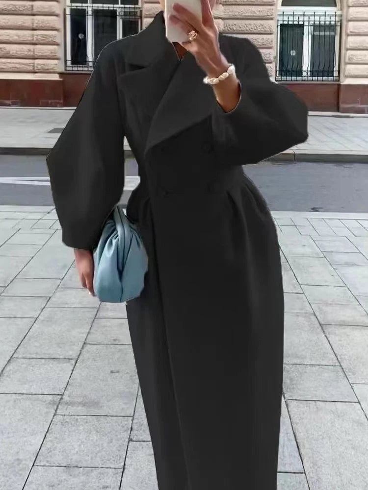 Winter Coat For Women Fashion Solid Loose Lapel Double Breasted Trench Vintage Long Sleeve Jackets Warm Thick Woman New In Coats