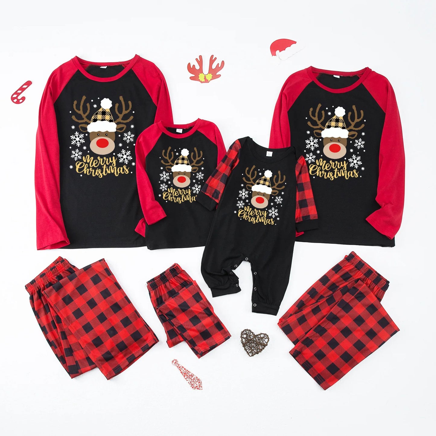 Christmas Family Matching Outfits Mom Dad Kids 2 Pieces Pajamas Set Baby Rompers Casual Loose Sleepwear Xmas Family Look Pyjamas