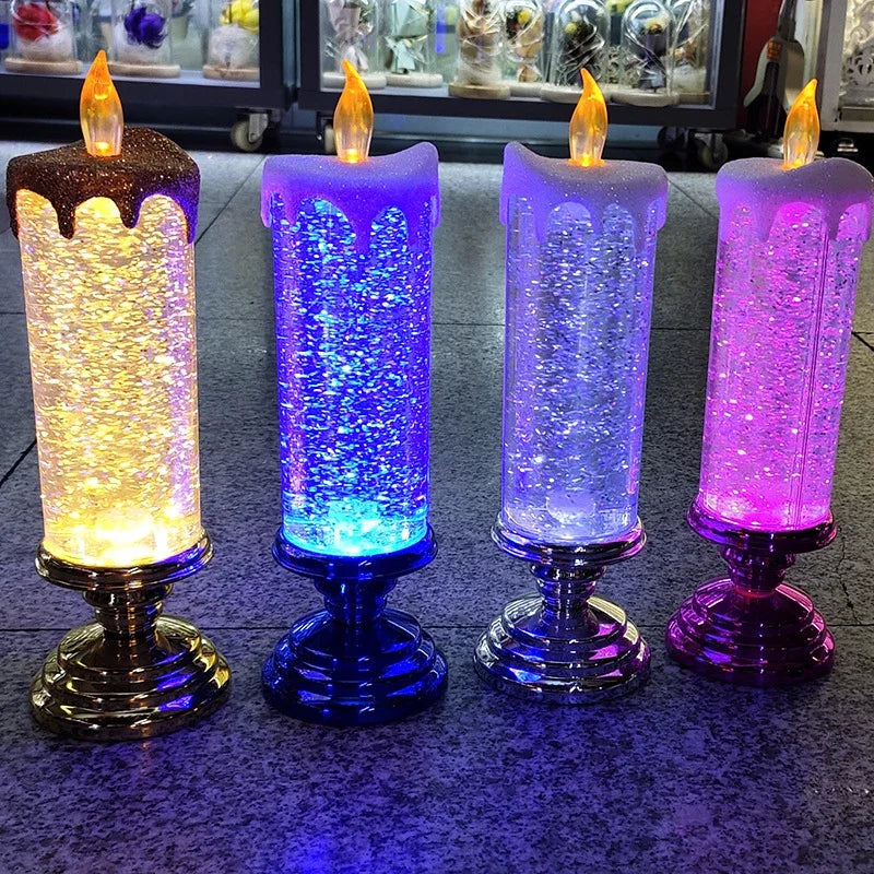 Christmas LED Candle Night Light Swirling Glitter & Colorful