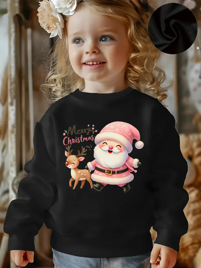 A Casual And Fashionable Christmas Themed Cartoon Printed Round-Neck Hoodie For Girls In Autumn And Winter