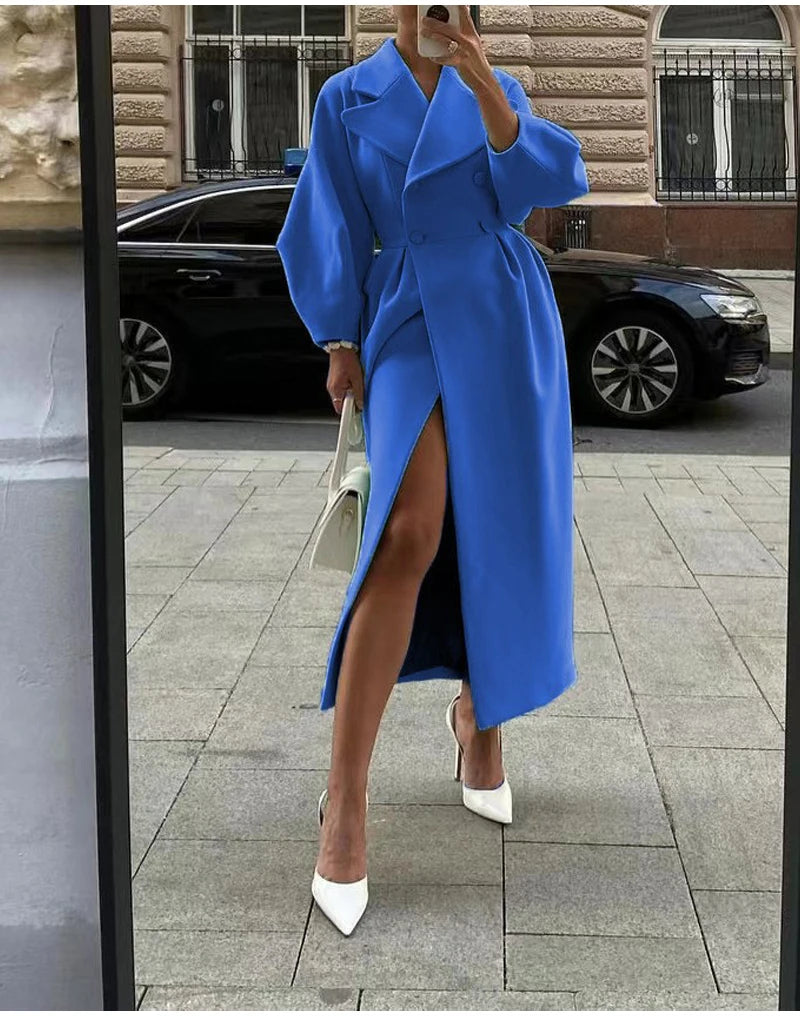 Winter Coat For Women Fashion Solid Loose Lapel Double Breasted Trench Vintage Long Sleeve Jackets Warm Thick Woman New In Coats