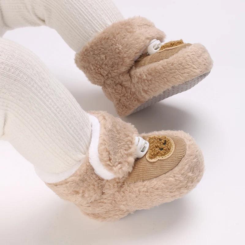 Cozy Winter Infant Boots - Soft Fleece-Lined Ankle-High Toddler Shoes with Adjustable Buckle Closure, Round Toe & Thick Sole for