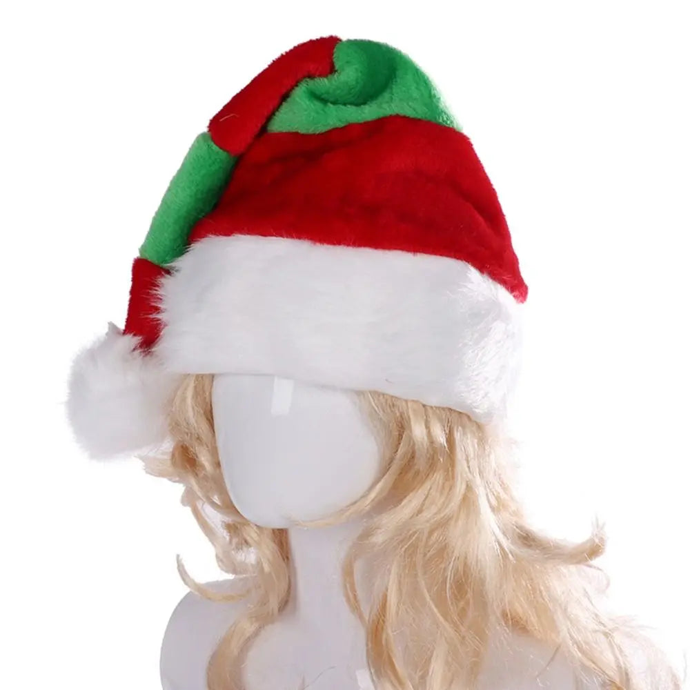 All-match Merry Christmas Decoration Christmas Hat Velvet Striped Santa Claus Hat Plush Hat Beanie Female/Girls