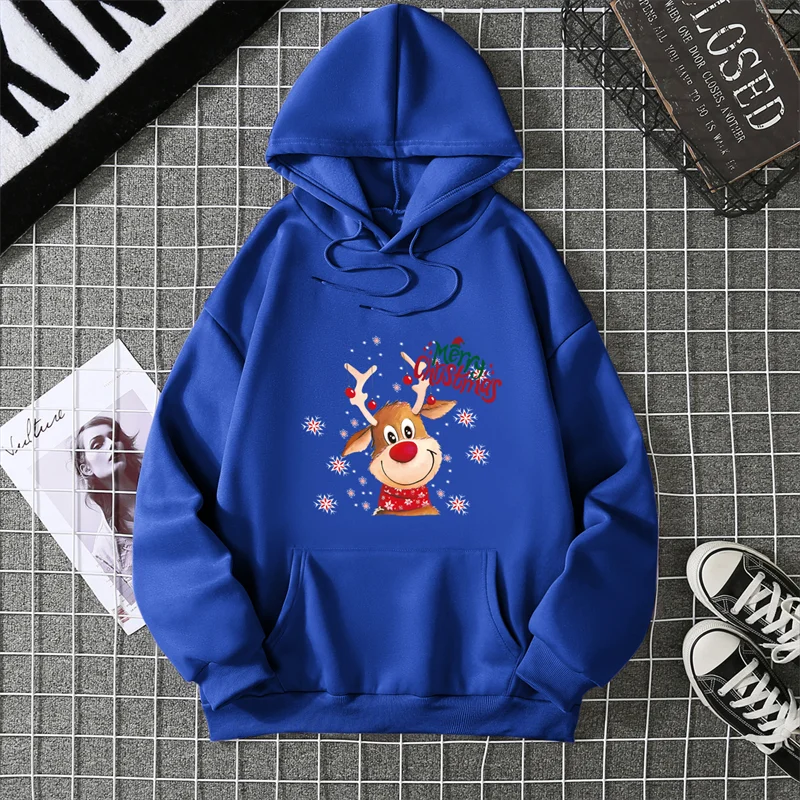 New Christmas Deer Hoodies Print Men Woman Fashion Streetwear Hooded Sweatshirts Harajuku Pullovers Unisex Tops Clothing