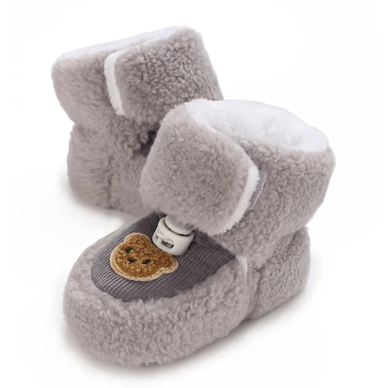 Cozy Winter Infant Boots - Soft Fleece-Lined Ankle-High Toddler Shoes with Adjustable Buckle Closure, Round Toe & Thick Sole for