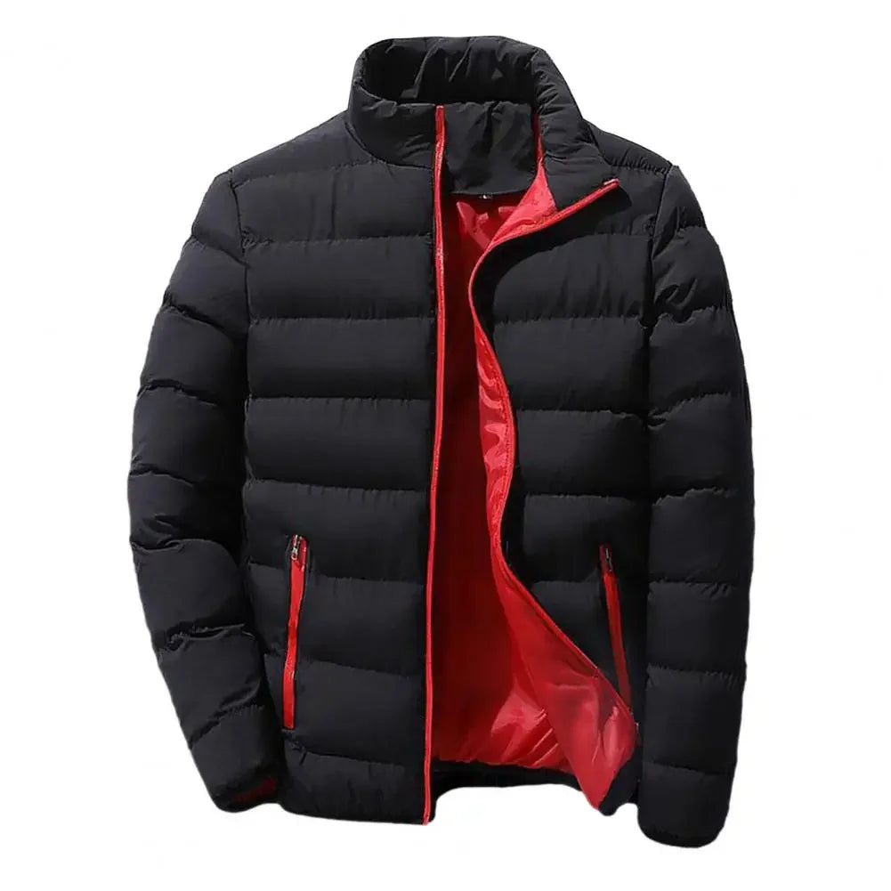Men Winter Outerwear Windproof Padded Winter Coat for Men with Stand Collar Zipper Closure Thick Warm Resistant Jacket Men