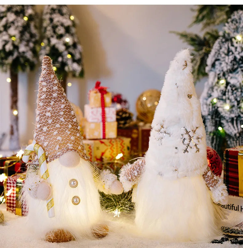 Christmas Decorations, Long Beard, Plush Hat, Light, Gift Holder, Walking Stick, Rudolph Doll, Window Display Item Navidad