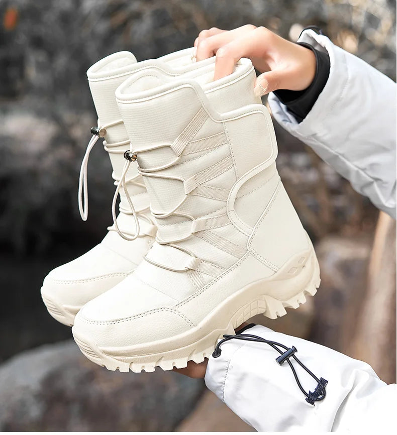 New Winter Hiking Boots Warm Plush Men's Boots High Top Couple Snow Boots Winter Outdoor Anti-Slip Ankle Boots Work Casual Boots
