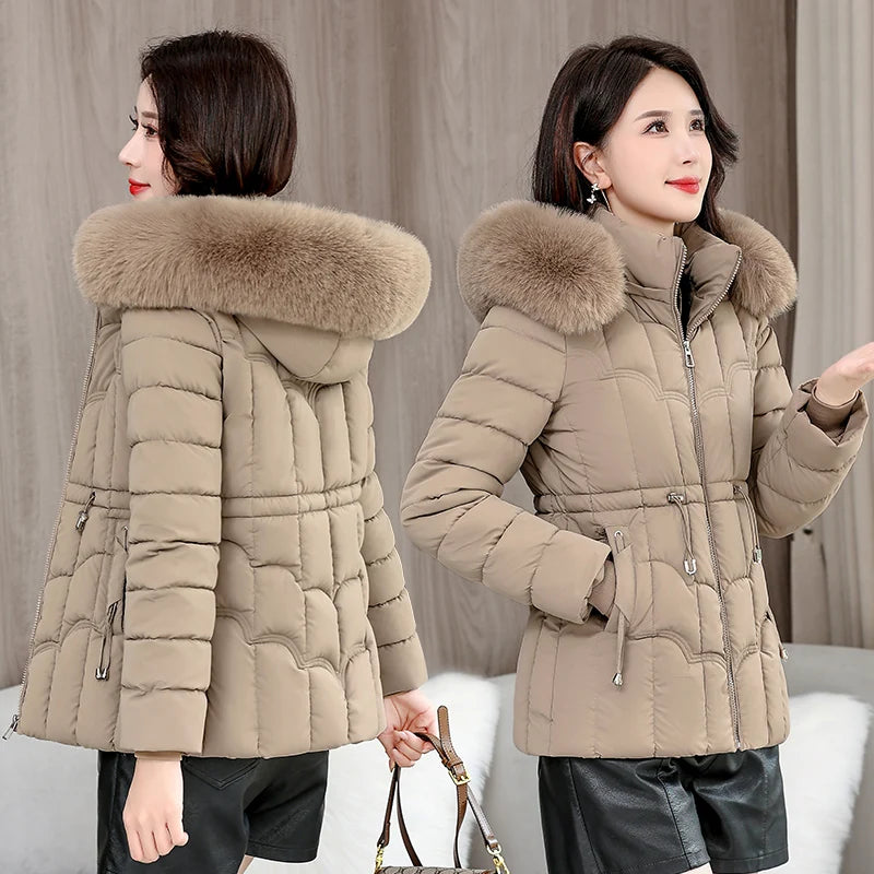 Winter 2025 New Down Jacket Women Parkas Fashion High-Quality Warm Cotton Padded Coat Ladies Short Overcoat Hooded Overwear Tops