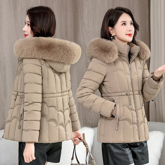 Winter 2025 New Down Jacket Women Parkas Fashion High-Quality Warm Cotton Padded Coat Ladies Short Overcoat Hooded Overwear Tops