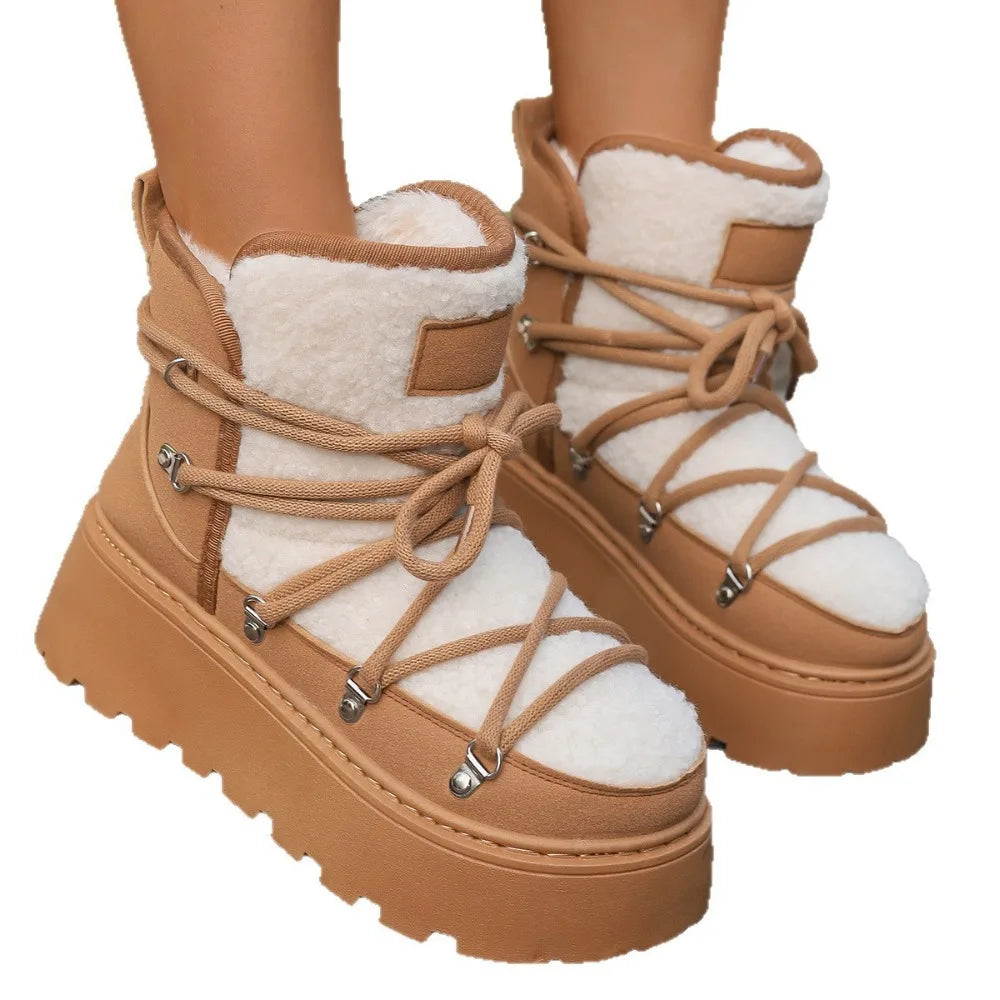 Warm Snow Boots 2025 Winter New Thick Bottom Large Size with Velvet Cross Strap Northeast Cotton Shoes for Women