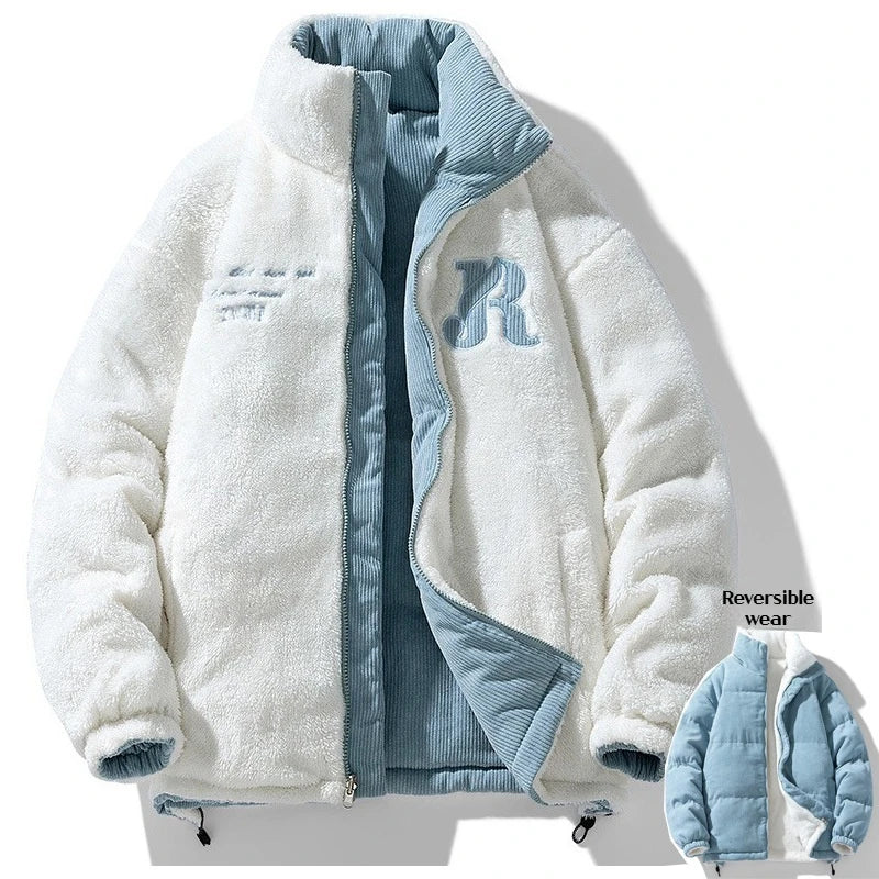 Winter Fashion Men's New Jacket Double-sided Wear Warm Winter Corduroy Cotton Clothing, Men's and Women's Fleece Jacket Thick