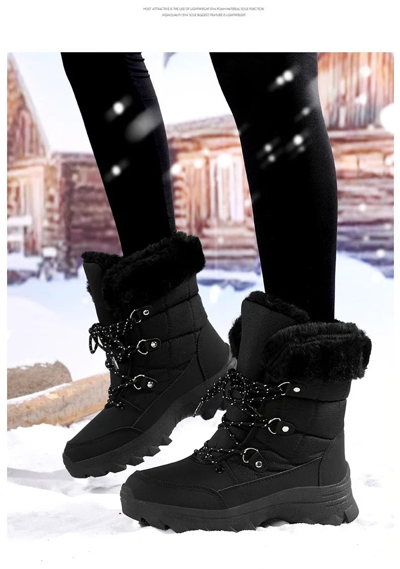 Winter Snow Boots for Couples Slip-Resistant Outdoor Waterproof Mid-Calf Boots With Warm Faux Fur Lining Fashionable and Trendy