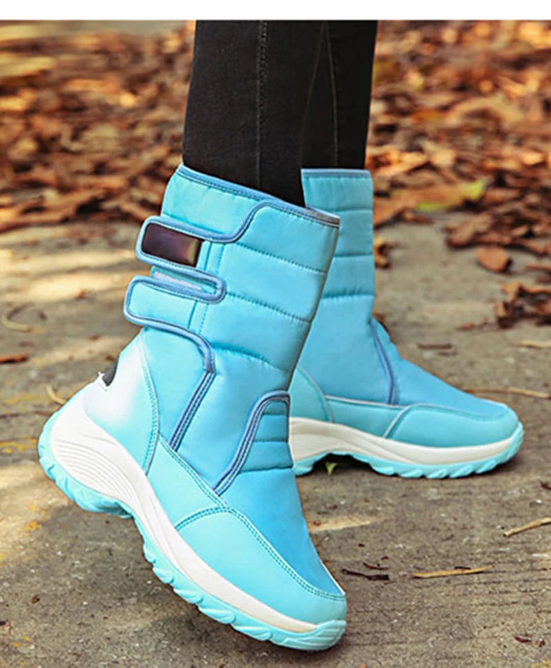 Waterproof Boots Women Winter Shoes Platform Boots WithThick Fur Mid-Calf Snow Boots Fashion Wedge Botas Mujer Shoes Woman