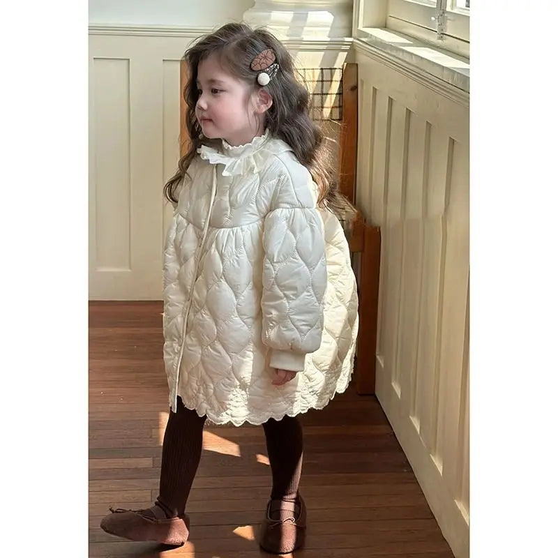 Girls Winter New Coat 2025 Autumn Korean Fashionable Casual Daily Soild Color Thicken Warm White Padded Parkas