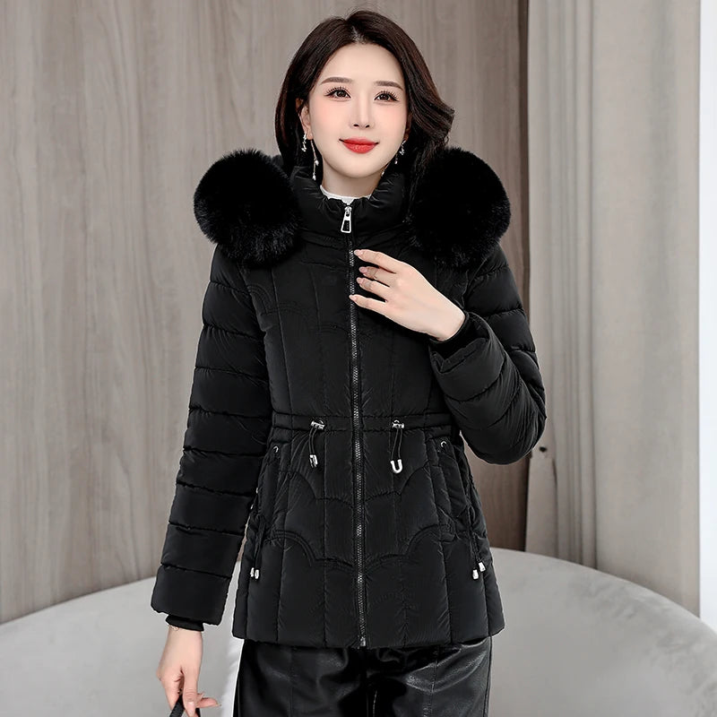 Winter 2025 New Down Jacket Women Parkas Fashion High-Quality Warm Cotton Padded Coat Ladies Short Overcoat Hooded Overwear Tops